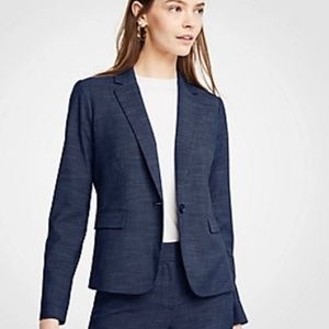 Ann Taylor Textured One Button Perfect Blazer in Navy Multi-Size 8